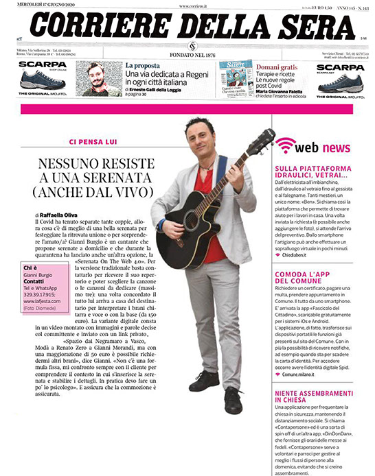 Recensione Corriere della Sera:La serenata web per conquistare a distanza una donna o il tuo amore.